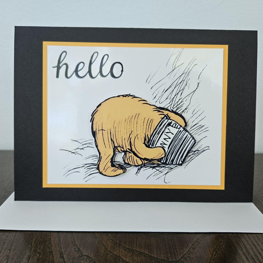 Handmade Winnie The Pooh Card – Bear with Honey Jar – Whimsical, Layered Design - Funny Thinking of You Greeting Card – Personalized Gift