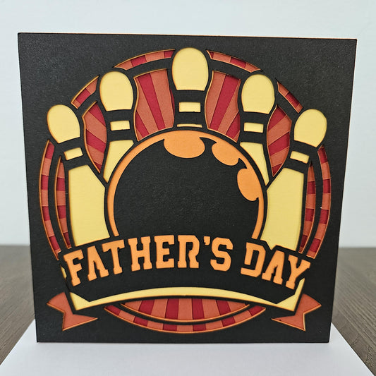 Handmade Father’s Day Card – Bowling Themed – Striking 6x6 Design Die-Cut Layered Card – Sports Lovers Greeting Card, Personalized Gift