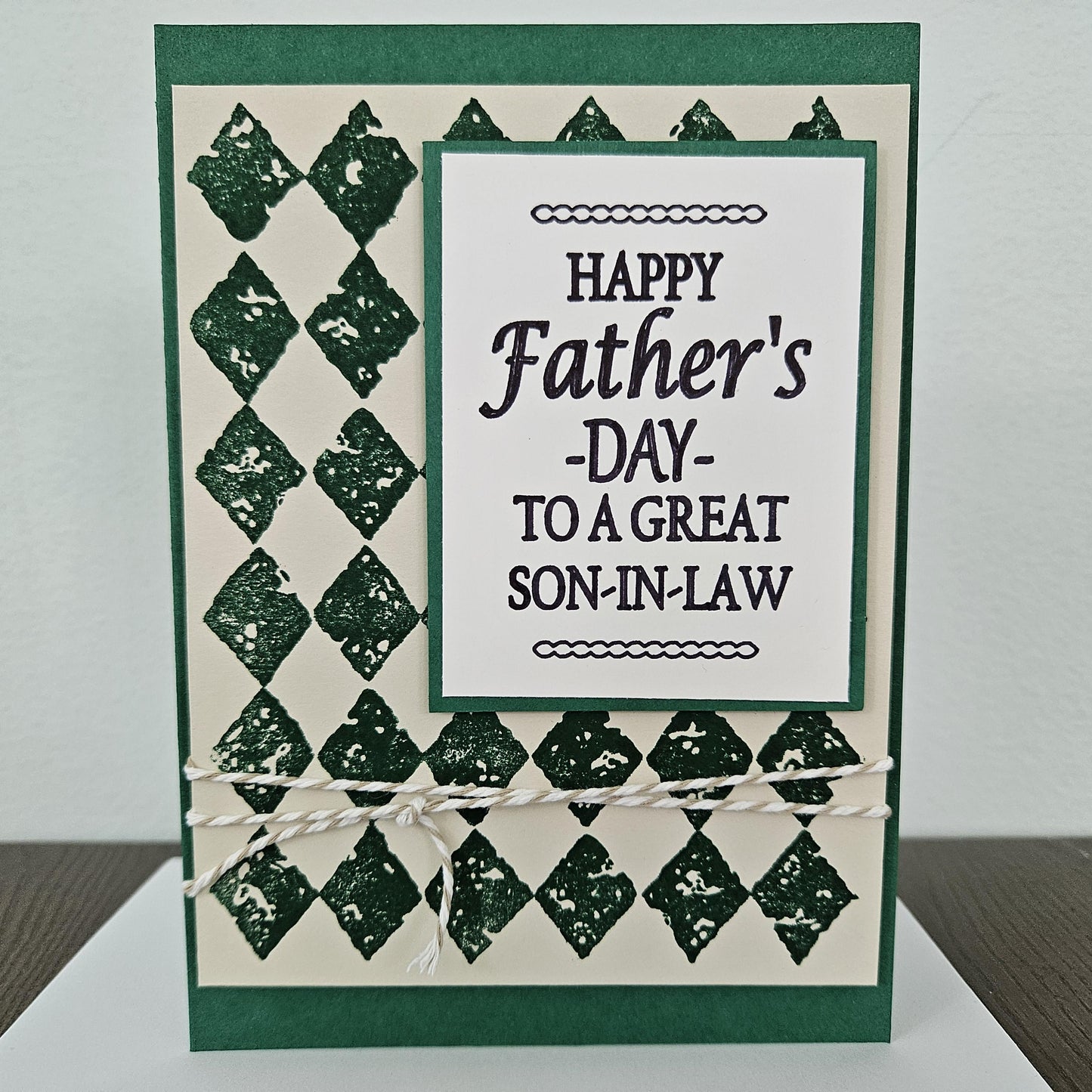 Handmade Father’s Day Card – For a Great Son-in-Law – Green Stamped Design - Custom Heartfelt Greeting Card - Personalized Gift For Him