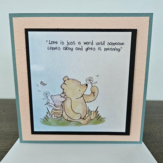 Winnie the Pooh Card, Handmade Greeting Card, Personalized Card, Gift For Friend, Heartfelt Birthday Card, Embossed, Pooh and Piglet