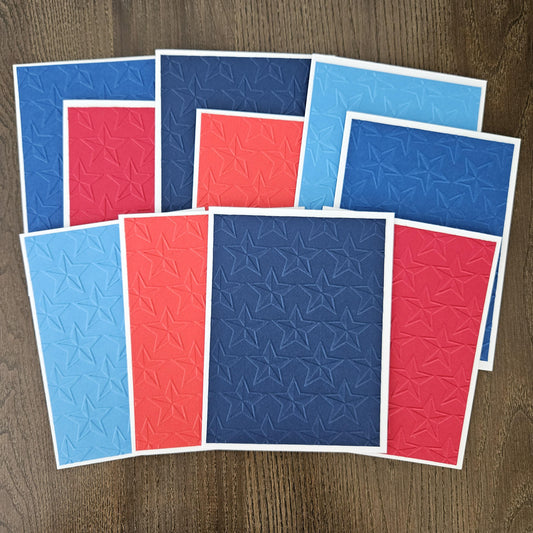4th of July Note Cards, Handmade Patriotic Embossed Star Cards, Red, White, Blue, Thank You Cards, All Occasion USA Cards, Set Of 10