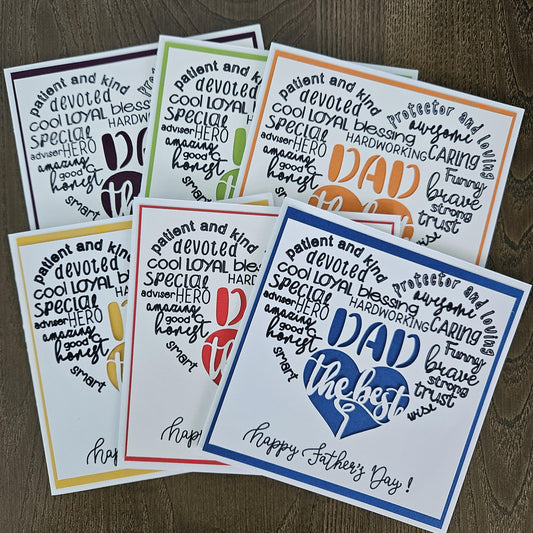Handmade Father’s Day Card – Best DAD - Die-Cut - Word Art Greeting Card - Personalized Gift For Him, Stepdad, Bonus Dad - Multiple Colors