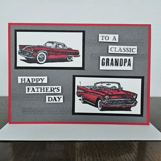 Handmade Father’s Day Card, Vintage Car Greeting Card, Hand-Colored, Stamped, To a Classic Grandpa, GrandDad, GrandPop Personalized Gift