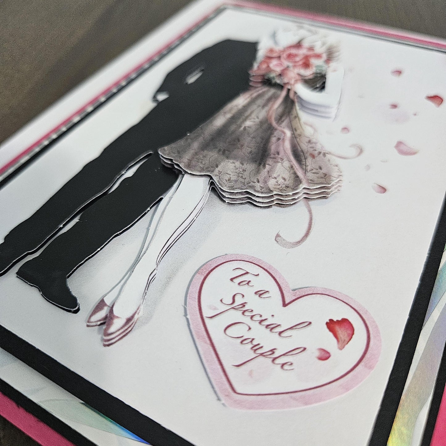 Handmade Wedding Card, Special Couple 3D Decoupage Rose Petals Greeting Card