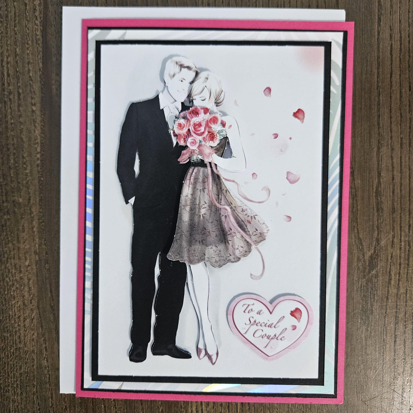 Handmade Wedding Card, Special Couple 3D Decoupage Rose Petals Greeting Card