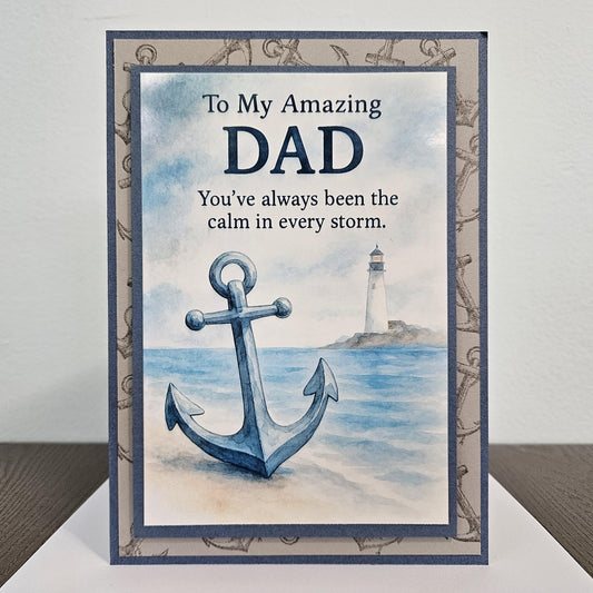 Handmade Father’s Day Card – To My Amazing Dad – Anchor & Lighthouse Design – Heartfelt Personalized Greeting Card For Dad, Gift for Him