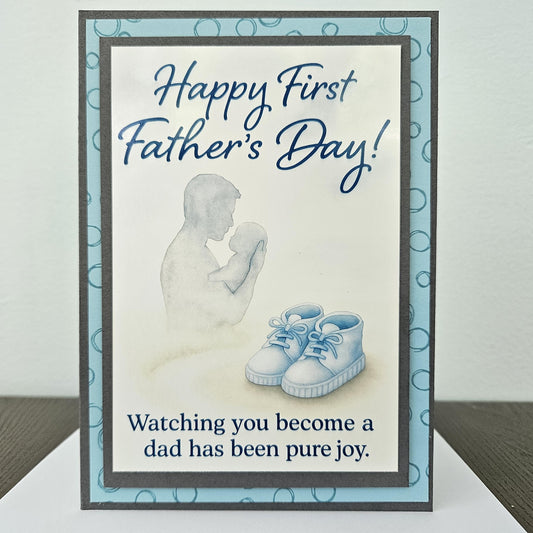 First Father’s Day Card, Handmade Heartfelt Greeting Card, Personalized Gift For New Dad, 1st Father's Day, Dad & Baby Son, Blue Booties