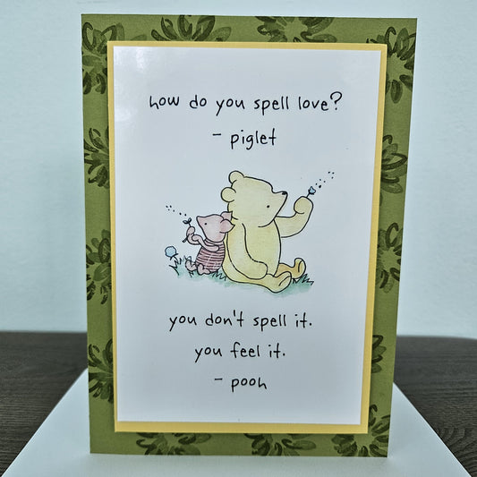 Winnie the Pooh Card, Handmade Greeting Card, Personalized Gift For Friend, Heartfelt Birthday Card, Just Because, Piglet’s Love Quote Card