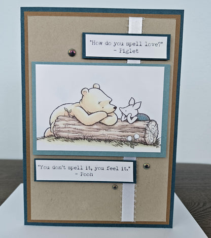 Handmade Winnie the Pooh Card, Personalized Friendship Greeting Card, Piglet & Pooh Quote Card For Friend, Gift for Best Friend, Bestie Card