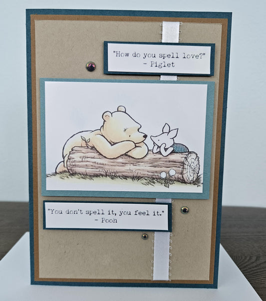 Handmade Winnie the Pooh Card, Personalized Friendship Greeting Card, Piglet & Pooh Quote Card For Friend, Gift for Best Friend, Bestie Card