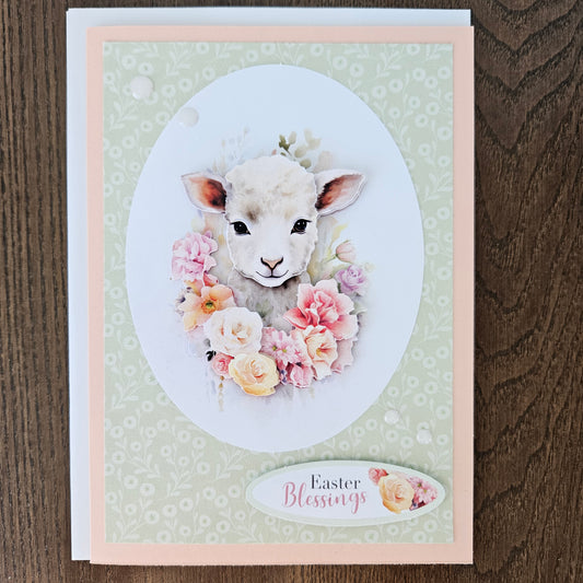 Handmade Easter Card, 3D Decoupage Card, Personalized Greeting Card, Pastel Cute Lamb, Easter Blessings