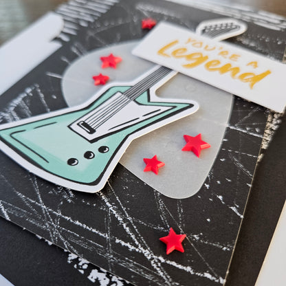 Handmade Birthday Card – 3D Guitar, Layered  Design - You’re a Legend – Custom Greeting Card - Personalized Gift for Music Lovers, Rock Band