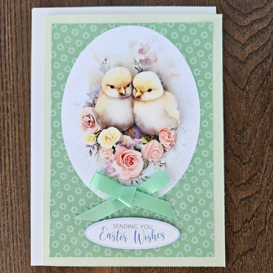 Handmade Easter Card, 3D Decoupage, Personalized Greeting Card, Green Easter Wishes, Gift For Animal Lovers