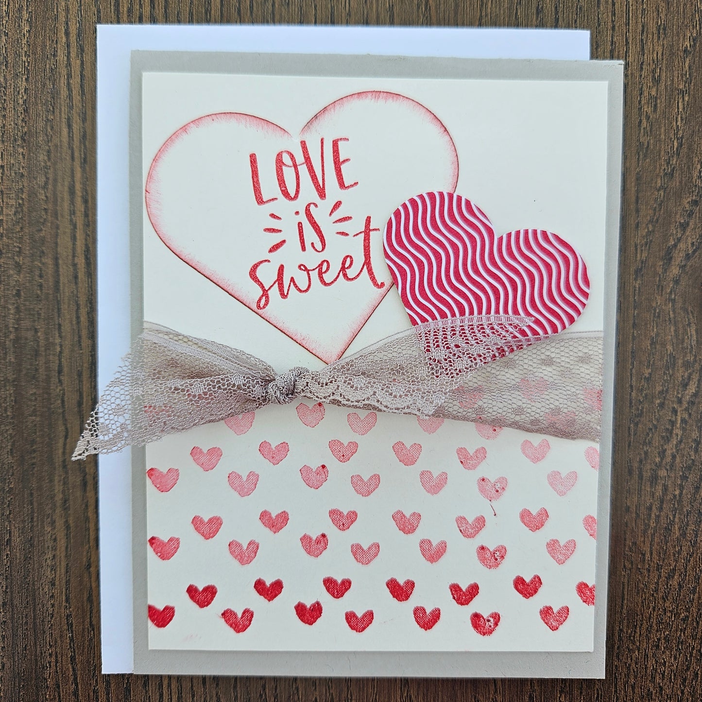 Handmade Love Card - "Love is Sweet", Stamped, Die-Cut Design