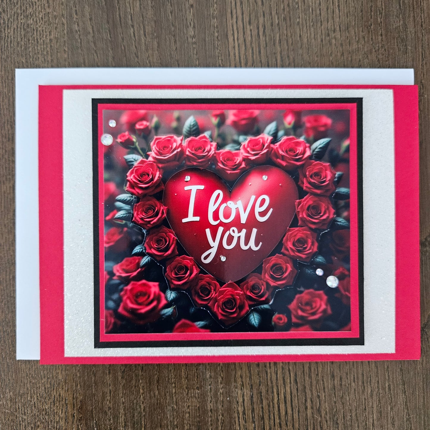 Handmade Valentines Day Card, Romantic Greeting Card For Anniversary or Just Because, 3D Decoupage Red Roses, I Love You Heart