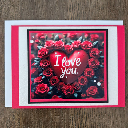 Handmade Valentines Day Card, Romantic Greeting Card For Anniversary or Just Because, 3D Decoupage Red Roses, I Love You Heart