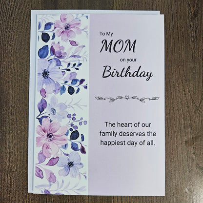 Birthday Card for Mom, Heartfelt Greeting Card for Her, Purple Floral Design, Mother's Birthday Card