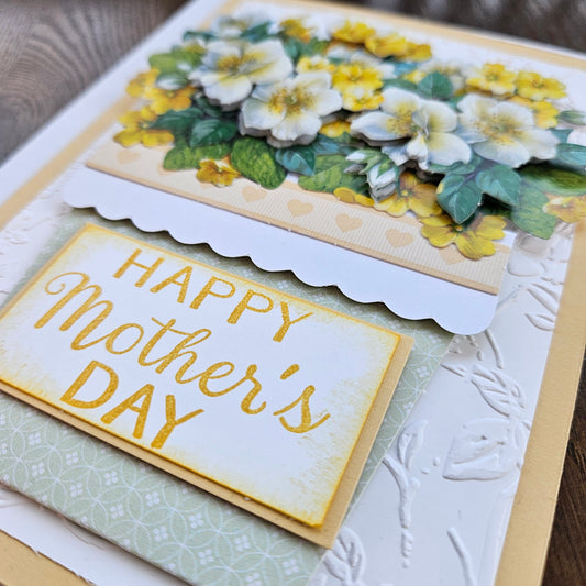 Handmade Mother’s Day Card, 3D Decoupage Design, Floral Greeting Card For Mom, Step Mom, Golden Bloom Bouquet
