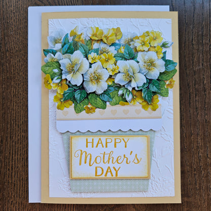 Handmade Mother’s Day Card, 3D Decoupage Design, Floral Greeting Card For Mom, Step Mom, Golden Bloom Bouquet