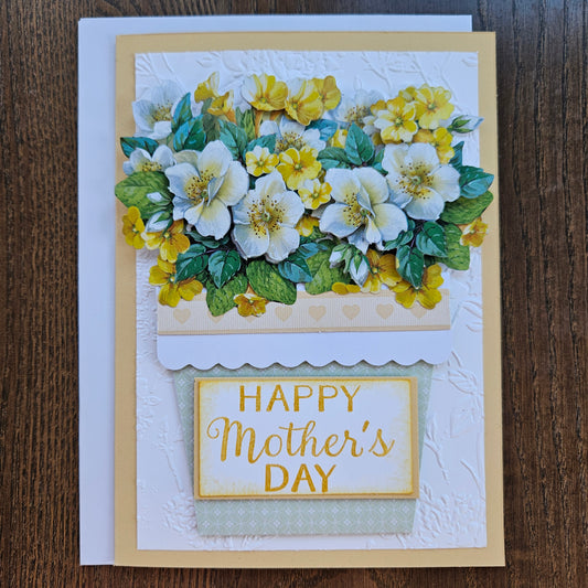Handmade Mother’s Day Card, 3D Decoupage Design, Floral Greeting Card For Mom, Step Mom, Golden Bloom Bouquet