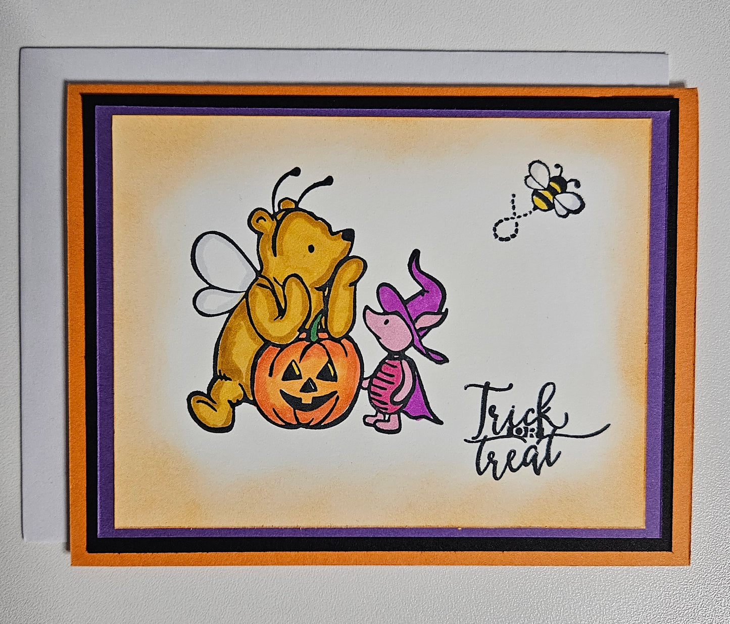 Handmade Halloween Card, Winnie the Pooh Trick or Treat Card, Cute Fall Greeting Card for Kids
