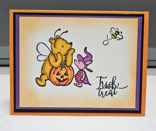 Handmade Halloween Card, Winnie the Pooh Trick or Treat Card, Cute Fall Greeting Card for Kids