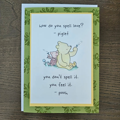 Winnie the Pooh Card, Handmade Greeting Card, Personalized Gift For Friend, Heartfelt Birthday Card, Just Because, Piglet’s Love Quote Card