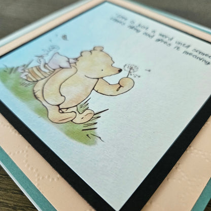 Winnie the Pooh Card, Handmade Greeting Card, Personalized Card, Gift For Friend, Heartfelt Birthday Card, Embossed, Pooh and Piglet