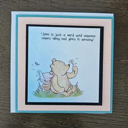 Winnie the Pooh Card, Handmade Greeting Card, Personalized Card, Gift For Friend, Heartfelt Birthday Card, Embossed, Pooh and Piglet