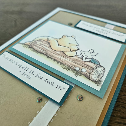 Handmade Winnie the Pooh Card, Personalized Friendship Greeting Card, Piglet & Pooh Quote Card For Friend, Gift for Best Friend, Bestie Card