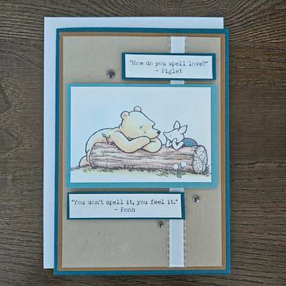 Handmade Winnie the Pooh Card, Personalized Friendship Greeting Card, Piglet & Pooh Quote Card For Friend, Gift for Best Friend, Bestie Card
