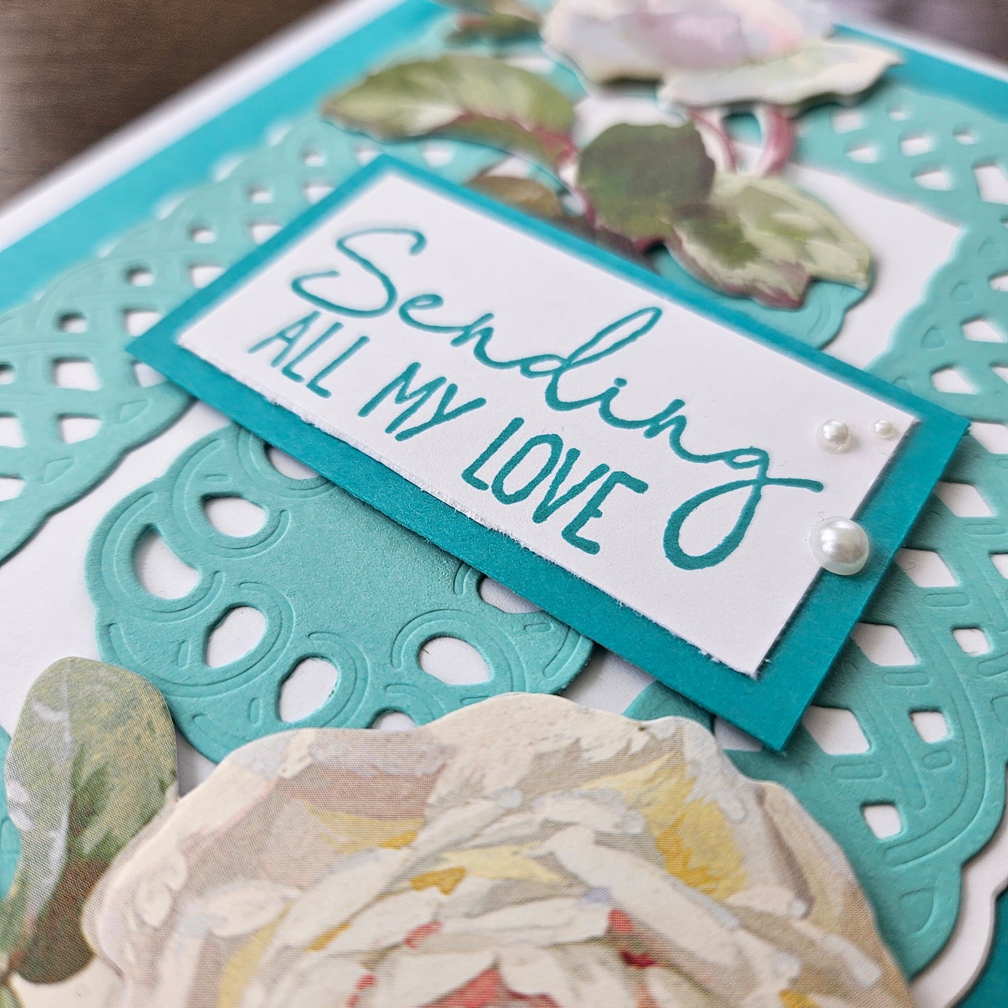 Handmade Just Because Card, Floral 3D Decoupage Die-Cut, Sending All My Love Keepsake, Blank Inside