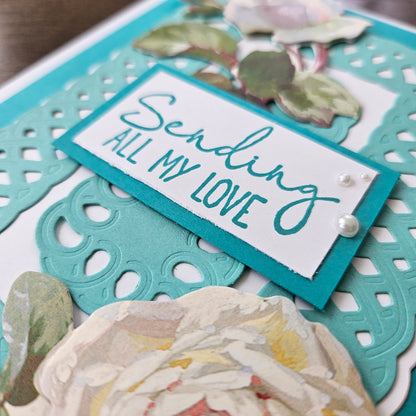 Handmade Just Because Card, Floral 3D Decoupage Die-Cut, Sending All My Love Keepsake, Blank Inside
