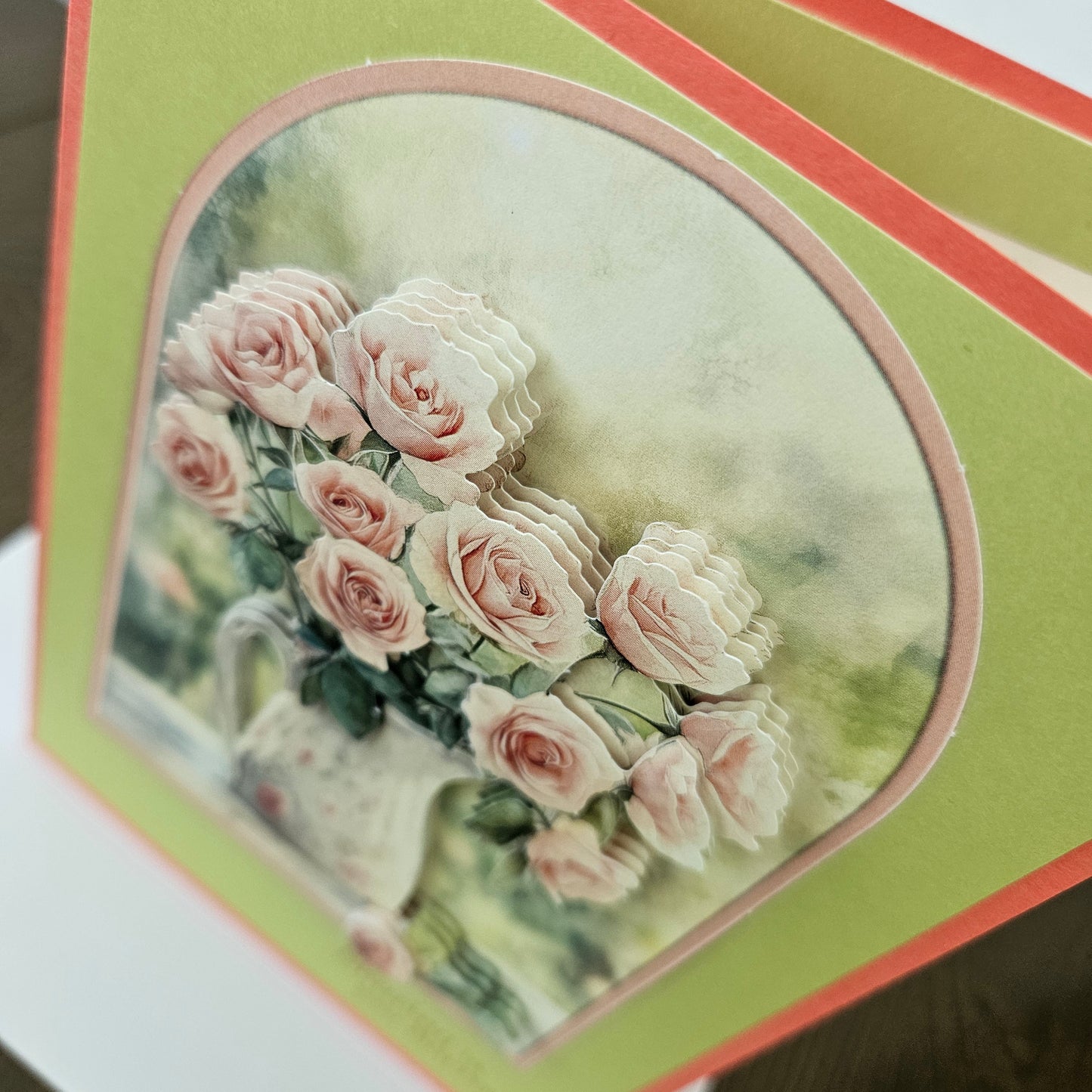 Handmade Sympathy Card, 3D Decoupage Pink Rose Pitcher Design, Sincere Condolence Card, Floral Greeting Card, Grief Card for Wake