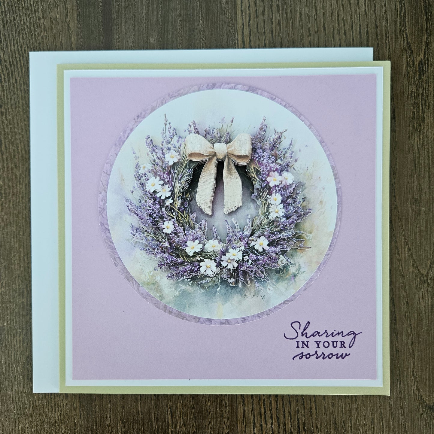 Handmade Sympathy Card, 3D Decoupage Floral Wreath, Sharing in Your Sorrow, Encouragement for Grief & Loss