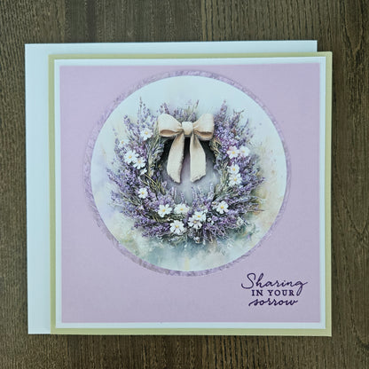Handmade Sympathy Card, 3D Decoupage Floral Wreath, Sharing in Your Sorrow, Encouragement for Grief & Loss