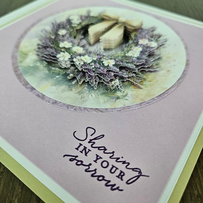Handmade Sympathy Card, 3D Decoupage Floral Wreath, Sharing in Your Sorrow, Encouragement for Grief & Loss