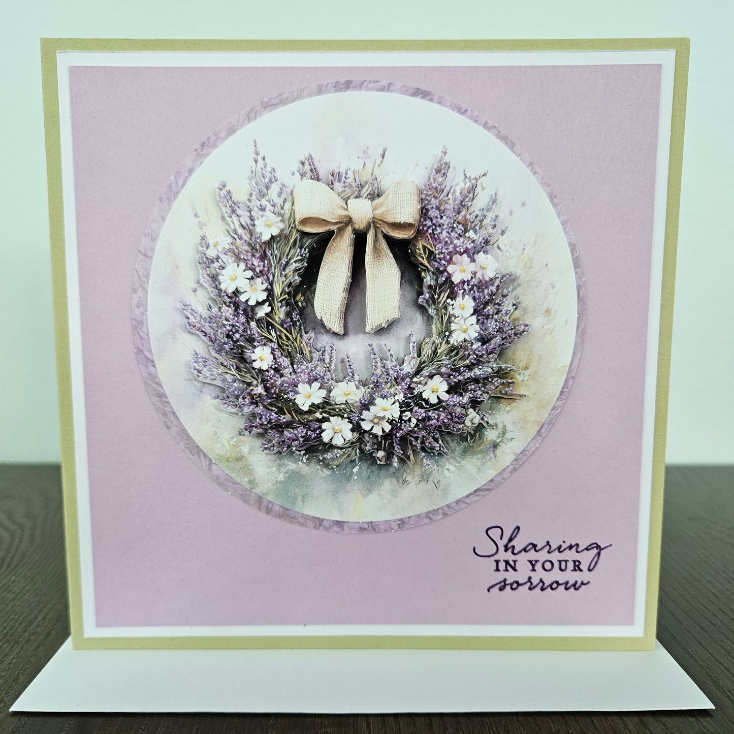 Handmade Sympathy Card, 3D Decoupage Floral Wreath, Sharing in Your Sorrow, Encouragement for Grief & Loss