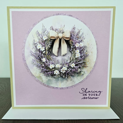 Handmade Sympathy Card, 3D Decoupage Floral Wreath, Sharing in Your Sorrow, Encouragement for Grief & Loss