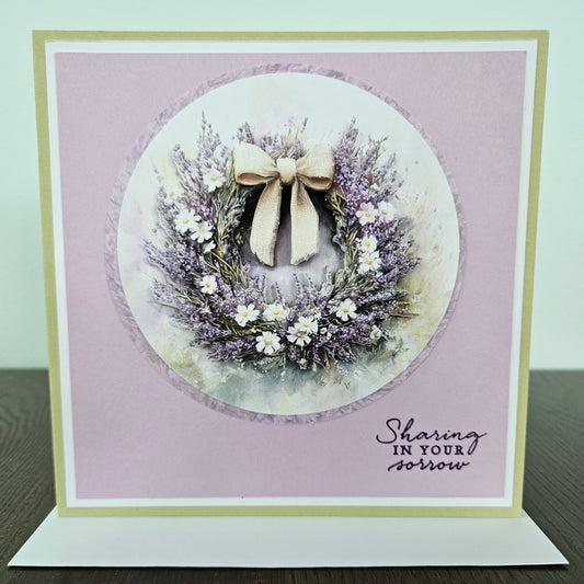 Handmade Sympathy Card, 3D Decoupage Floral Wreath, Sharing in Your Sorrow, Encouragement for Grief & Loss