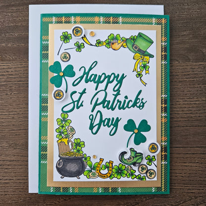Handmade St. Patrick’s Day Card - Pot of Gold Cheer, Hand Colored Design