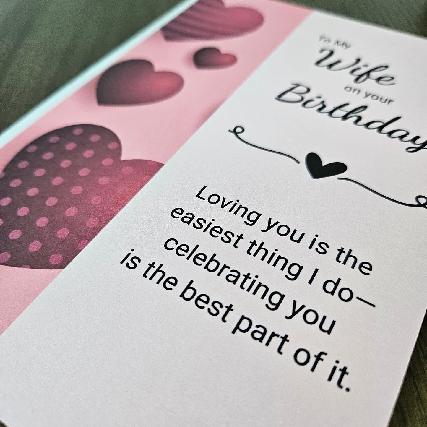 Birthday Card for Wife, Romantic Greeting Card, Heartfelt Message for Her, Pink Hearts