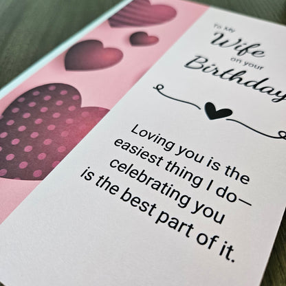 Birthday Card for Wife, Romantic Greeting Card, Heartfelt Message for Her, Pink Hearts