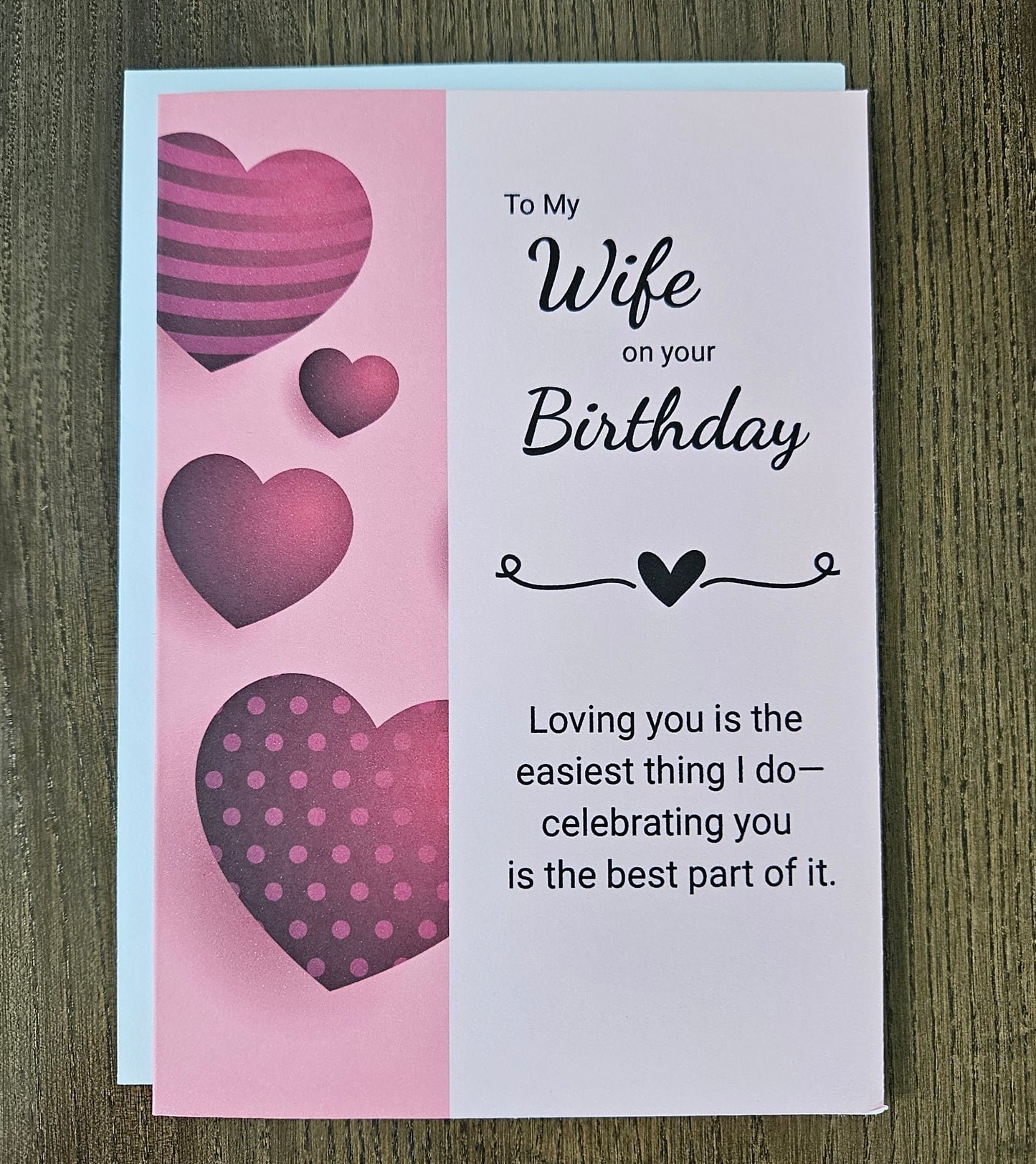 Birthday Card for Wife, Romantic Greeting Card, Heartfelt Message for Her, Pink Hearts