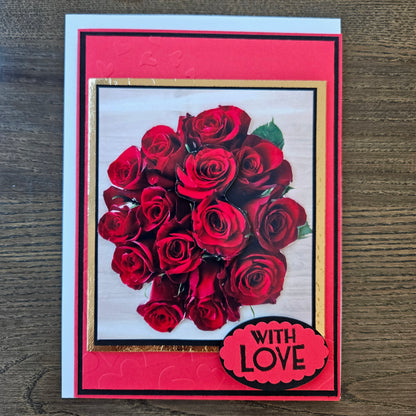 Handmade Valentine's Card,  3D Decoupage Design, Anniversary Greeting Card, Personalized Gift For Her, Bouquet Of Red Roses
